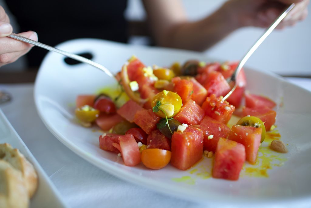 Watermelon heirloom tomato salad