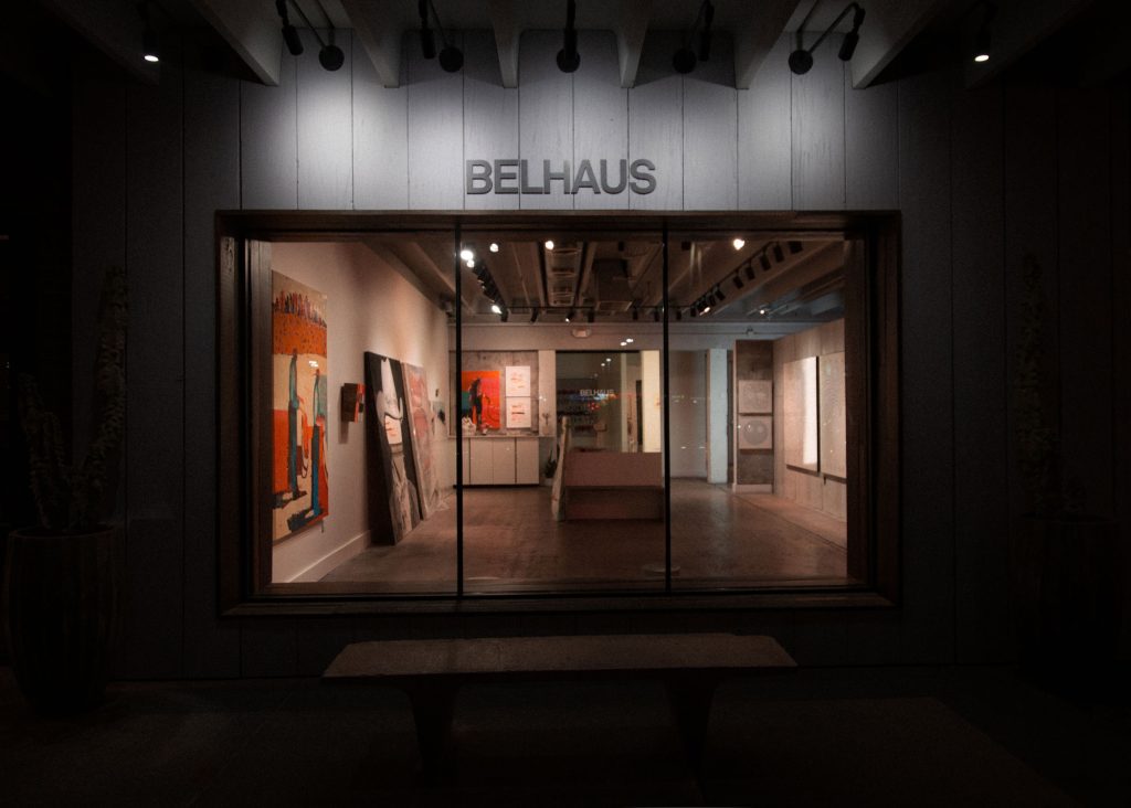 A view into an art gallery from outside