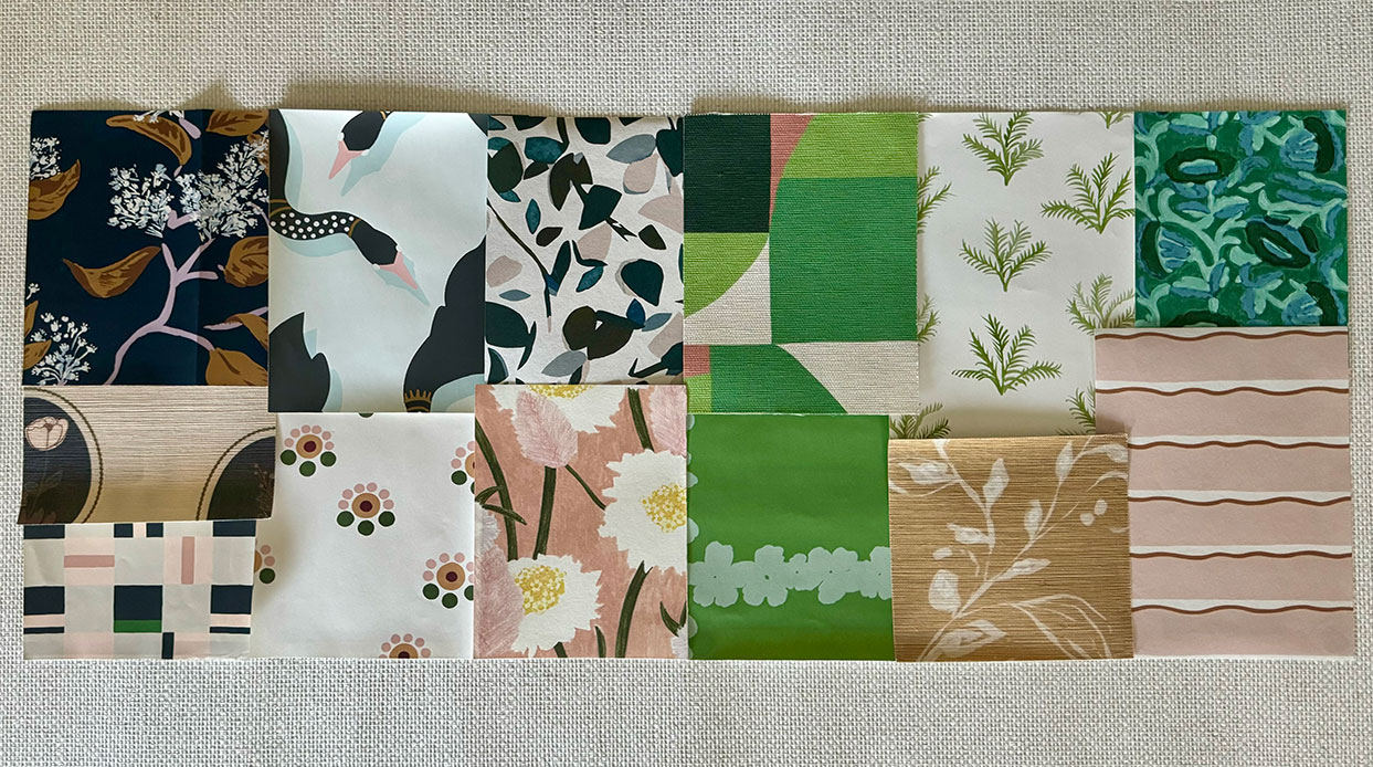 Wallpaper swatches arranged in a grid