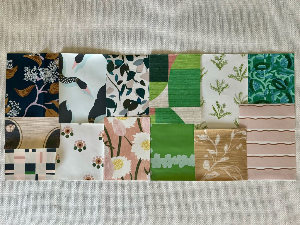 Wallpaper swatches arranged in a grid