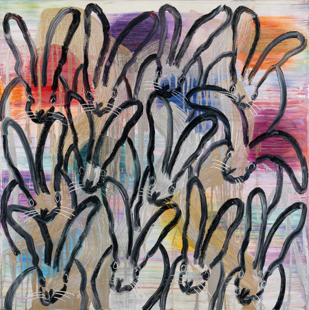 Painting of bunny heads by artist Hunt Slonem