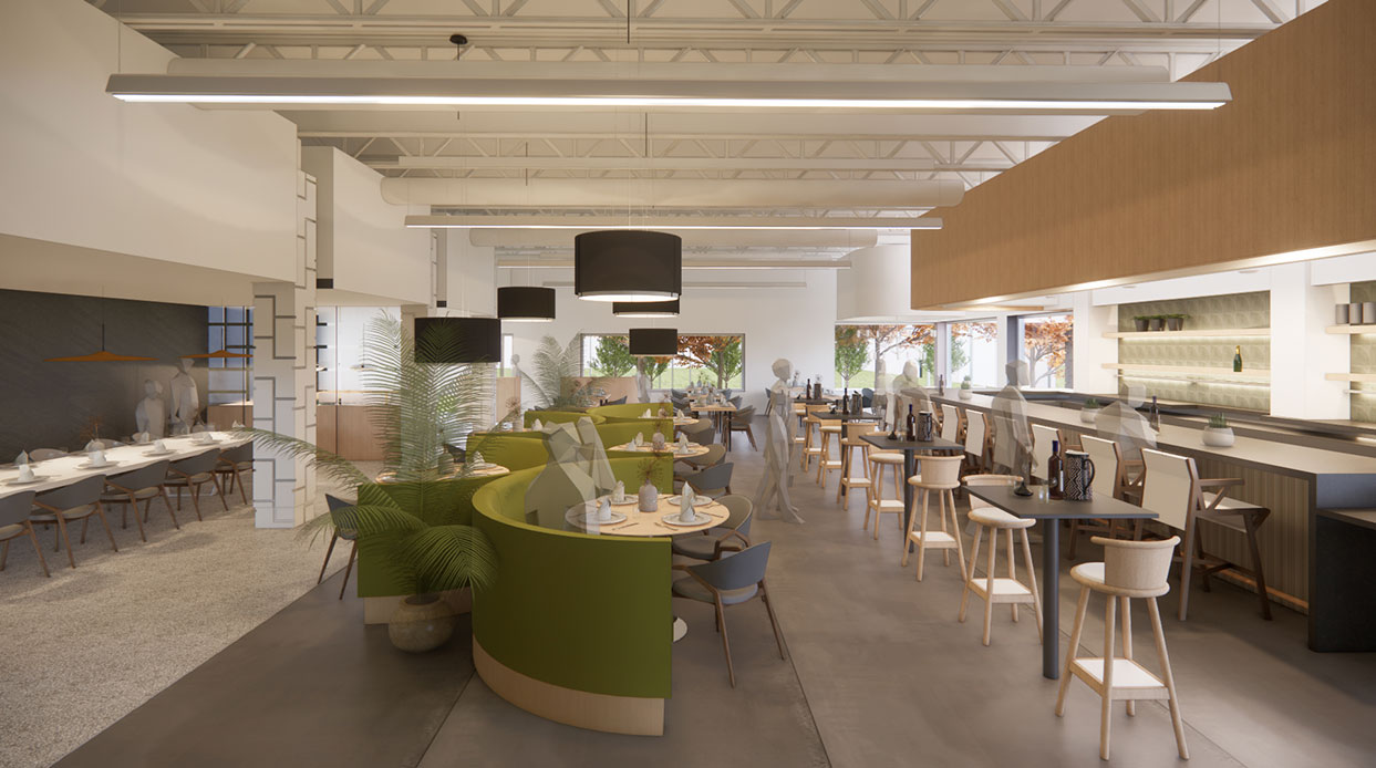 Rendering of a clean, modern restaurant