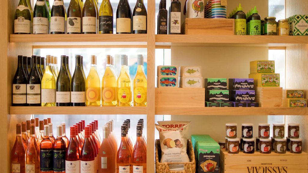 Wines and provisions on shelves