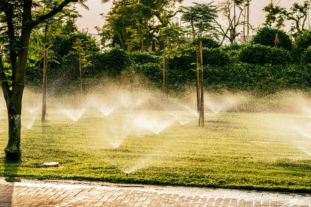 Sprinklers on a lawn